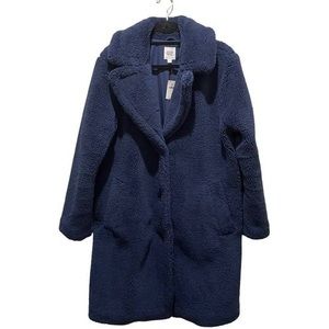 Long sherpa Coat. Navy blue. XS. Like new